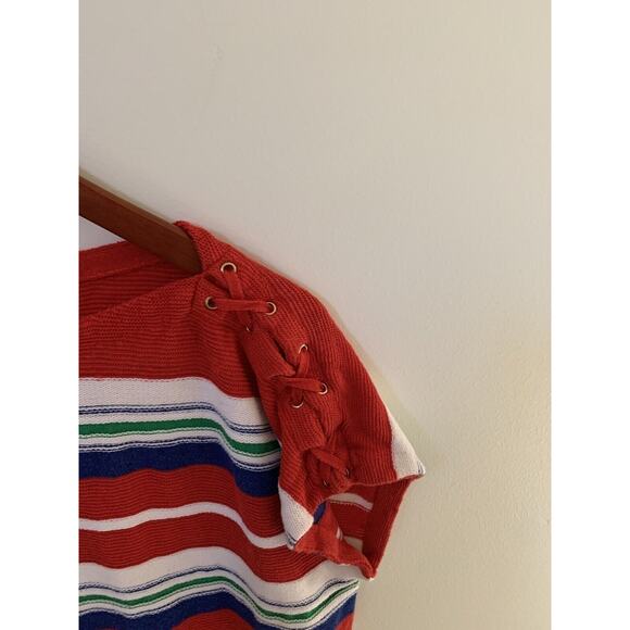 Lauren LRL Women Size 1X Top Multicolor Striped Linen Blend Knit Round Neck - Picture 2 of 4